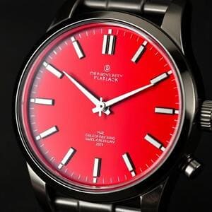 Crimson dial on wrist