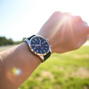 On wrist in bright sunlight